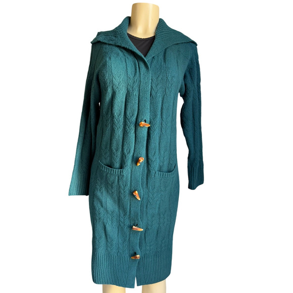 NWT Pink Rose Long Cable Knit Button-Front Duster Cardigan Dress Coatigan | S - Picture 1 of 6